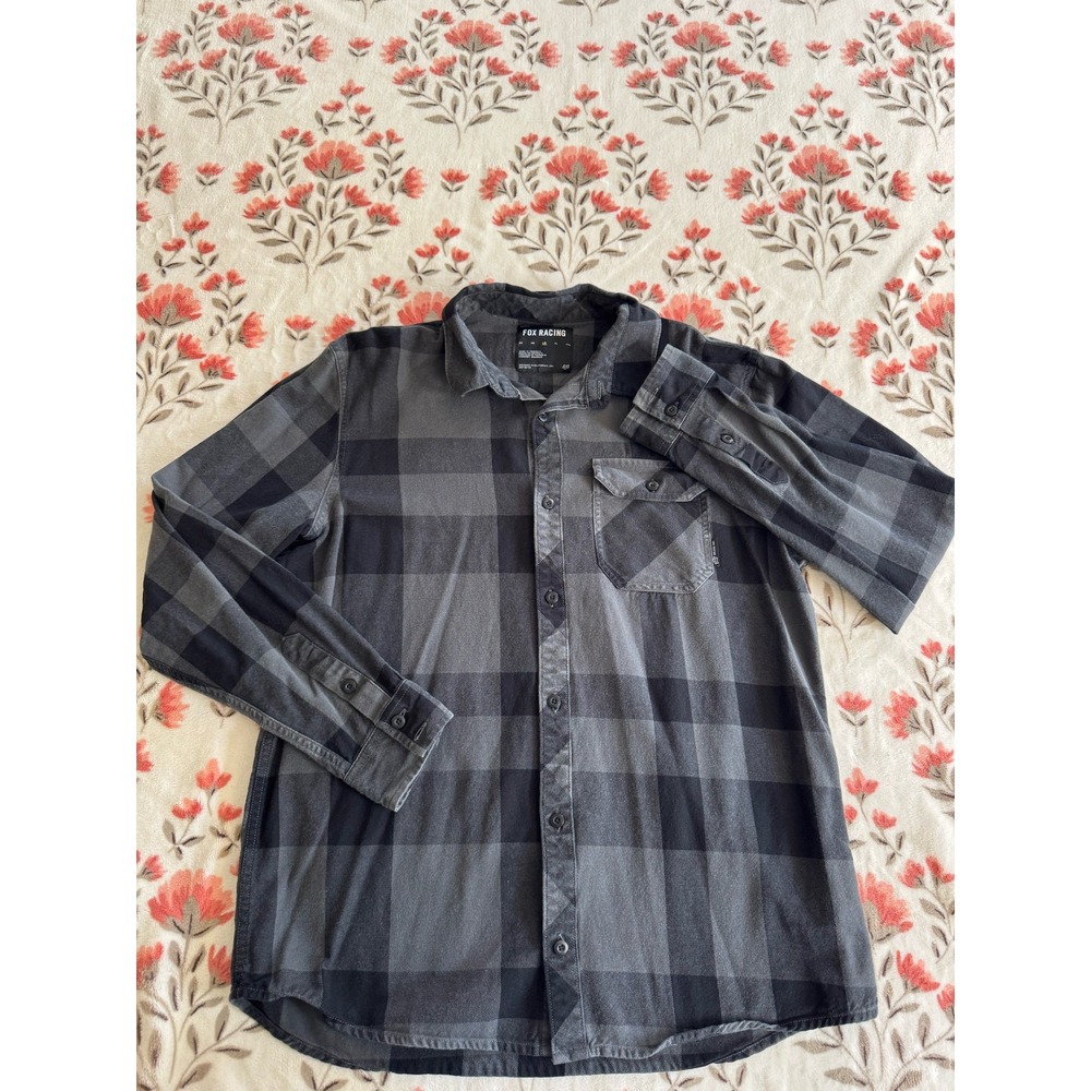 Fox Racing Mens Grey Black Buffalo Plaid Button Down Shirt Large MXF-02-74